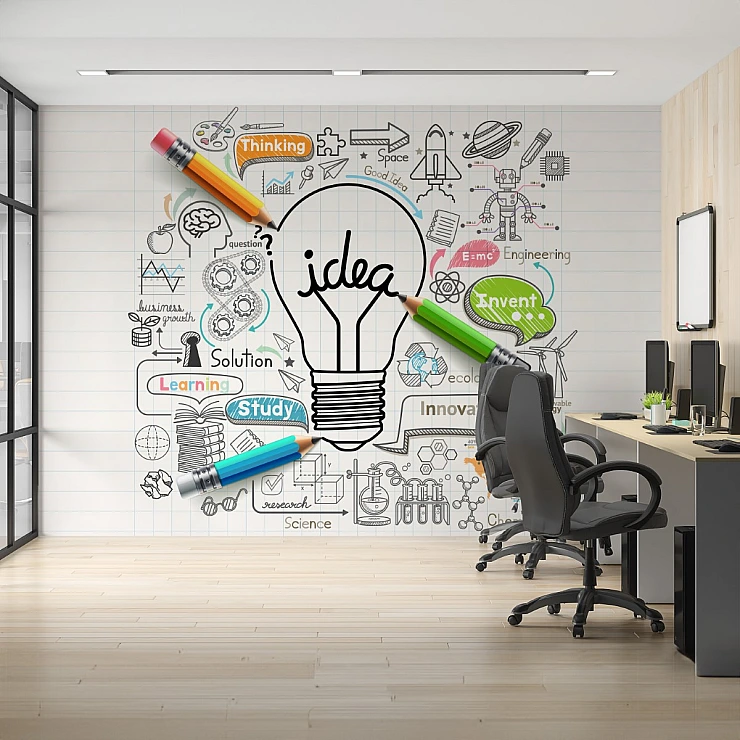 Creative Idea Wall Mural – Educational Innovation Sketch Design