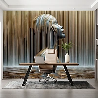 Gold Line Woman Portrait Wall Mural – Modern Abstract Face Design