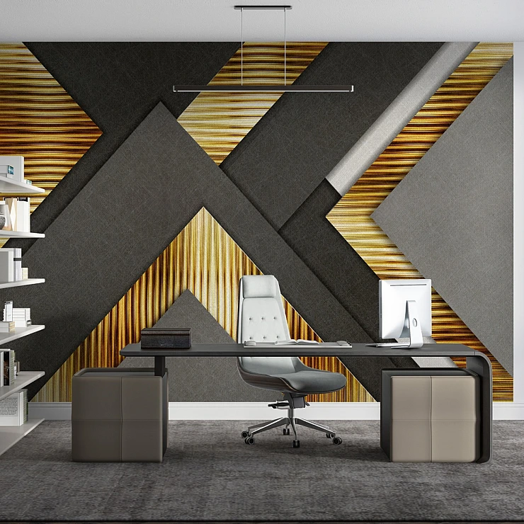 Modern Geometric Wall Mural – Luxury Gold & Dark 3D Office Wallpaper Modern Geometric Wall Mural – Luxury Gold & Dark 3D Office Wallpaper