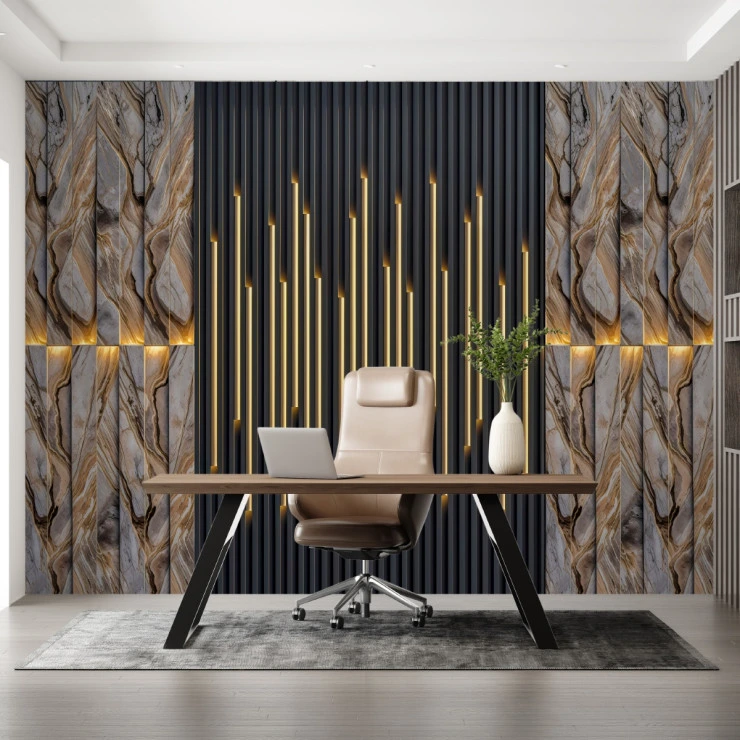 Luxury Marble Slat Wall Mural – Modern Black Gold Panel Design Luxury Marble Slat Wall Mural – Modern Black Gold Panel Design