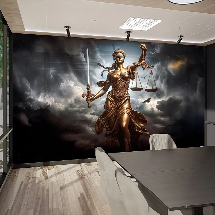 Lady Justice Wall Mural – Dramatic Classical Statue Art Design Lady Justice Wall Mural – Dramatic Classical Statue Art Design