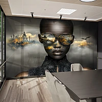Luxury Woman City Reflection Wall Mural – Modern Gold Portrait Design