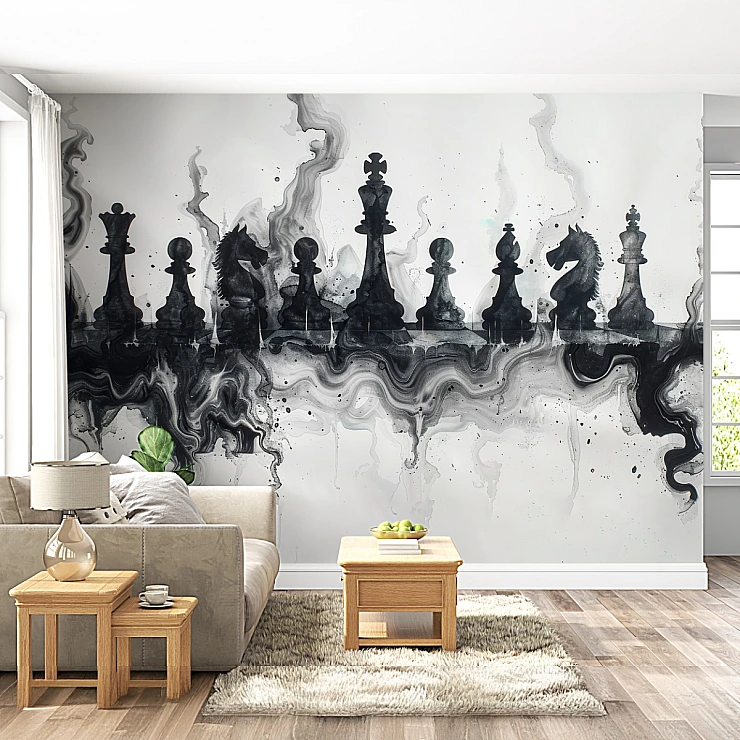 Abstract Chess Wall Mural – Black and White Strategy Art Design Abstract Chess Wall Mural – Black and White Strategy Art Design