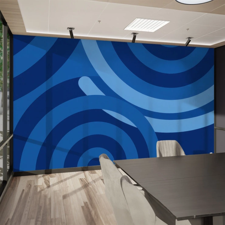 Abstract Blue Wave Wall Mural – Modern Geometric Flow Design