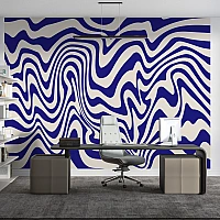 Blue Wave Abstract Wall Mural – Bold Retro Flow Design