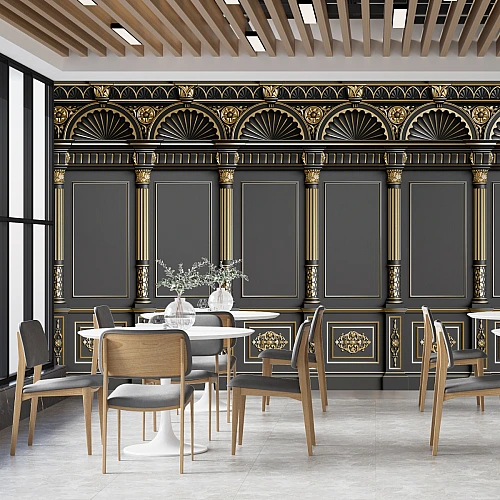 Black Gold Classical Wall Mural – Luxury Architectural Panel Design