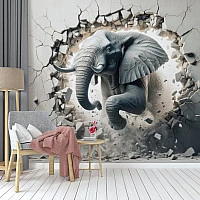 3D Elephant Wall Mural – Breaking Wall Effect Modern Design