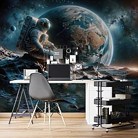 Astronaut Space Wall Mural – Earth View Galaxy Kids Room Wallpaper