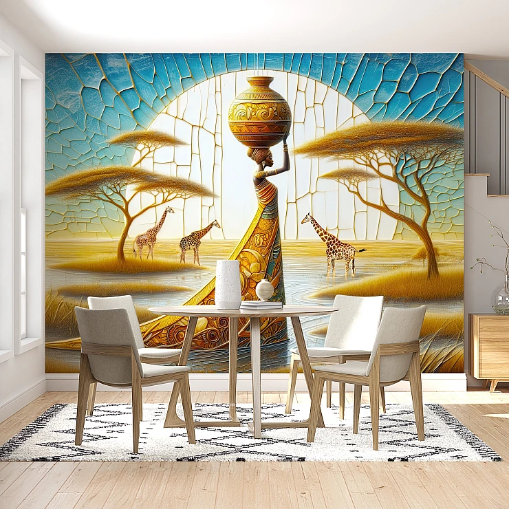 African Landscape Wall Mural – Ethnic Savannah Art Design African Landscape Wall Mural – Ethnic Savannah Art Design