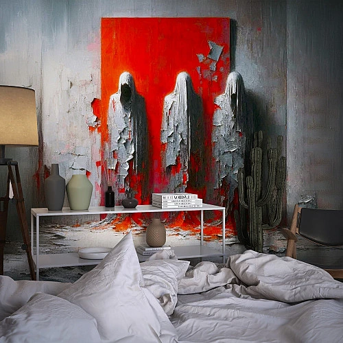 Abstract Red Figures Wall Mural – Modern Grunge Art Design