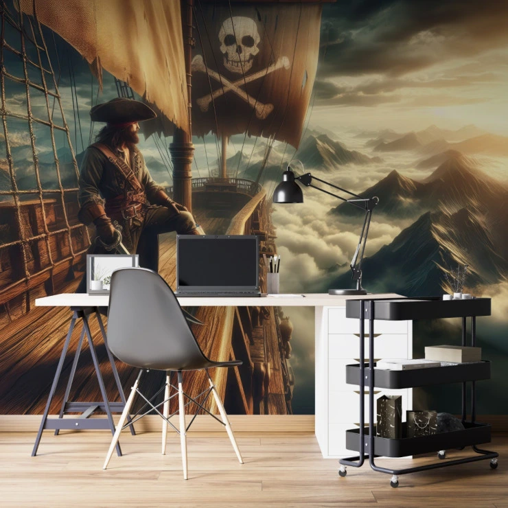 Epic Pirate Ship Wall Mural – Fantasy Adventure Sky Landscape Design