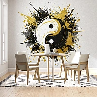 Yin Yang Wall Mural – Gold Black Abstract Balance Design