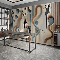 Abstract Cat Wall Mural – Modern Artistic Feline Design