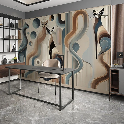 Abstract Cat Wall Mural – Modern Artistic Feline Design
