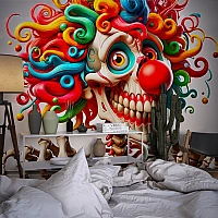 Colorful Skull Clown Wall Mural – Bold Urban Pop Art Design