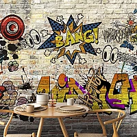 Graffiti Brick Wall Mural – Urban Comic Pop Art Design