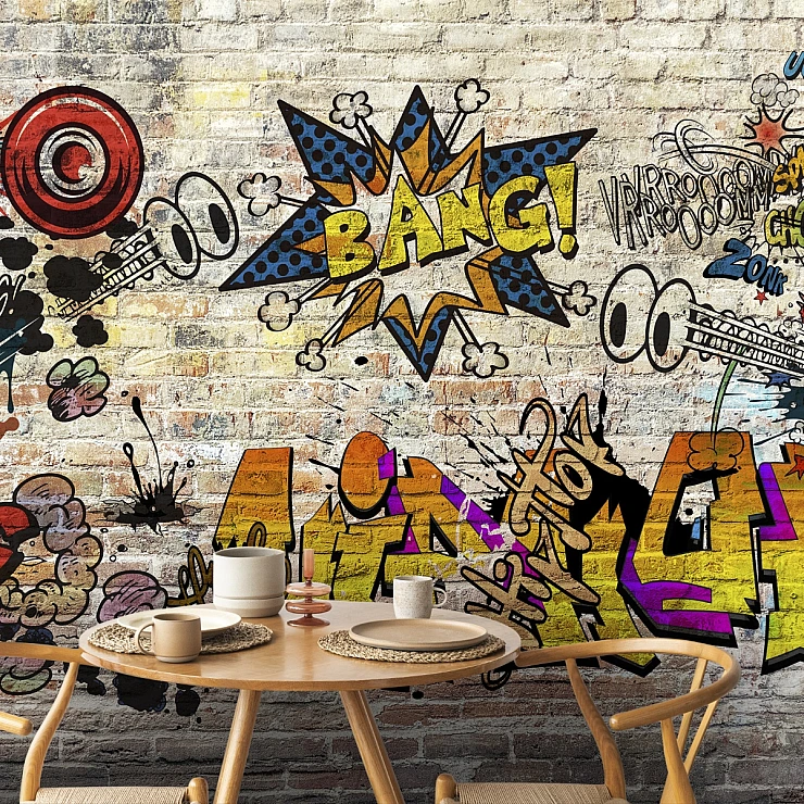 Graffiti Brick Wall Mural – Urban Comic Pop Art Design