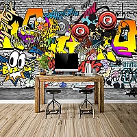 Urban Graffiti Wall Mural – Colorful Street Art Comic Design