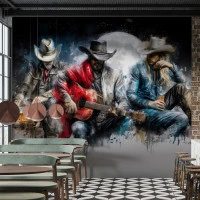 Cowboy Guitar Trio Wall Mural – Western Music Art Design