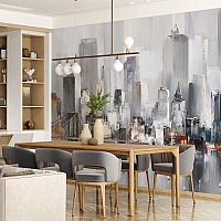 Abstract City Skyline Wall Mural – Modern Urban Painting Design