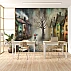 Whimsical Village Street Wall Mural – Colorful Rainy Day Artistic Design Whimsical Village Street Wall Mural – Colorful Rainy Day Artistic Design