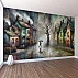 Whimsical Village Street Wall Mural – Colorful Rainy Day Artistic Design Whimsical Village Street Wall Mural – Colorful Rainy Day Artistic Design