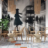 Vintage London Street Wall Mural – Black White Urban Art Design