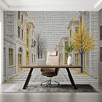 Geometric City Street Wall Mural – Modern Line Art Architecture Design
