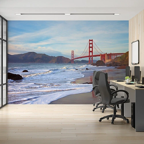 Golden Gate Beach Wall Mural – Coastal Ocean Bridge View Design