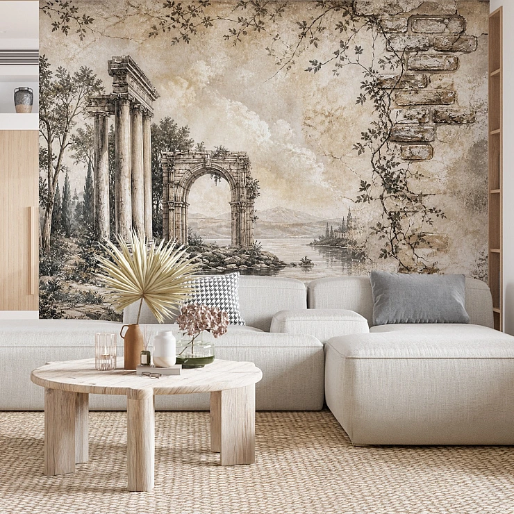 Vintage Roman Ruins Wall Mural – Classic Landscape Architectural Wallpaper