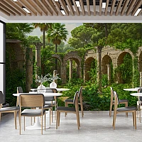 Ancient Garden Ruins Wall Mural – Tropical Stone Arch Landscape