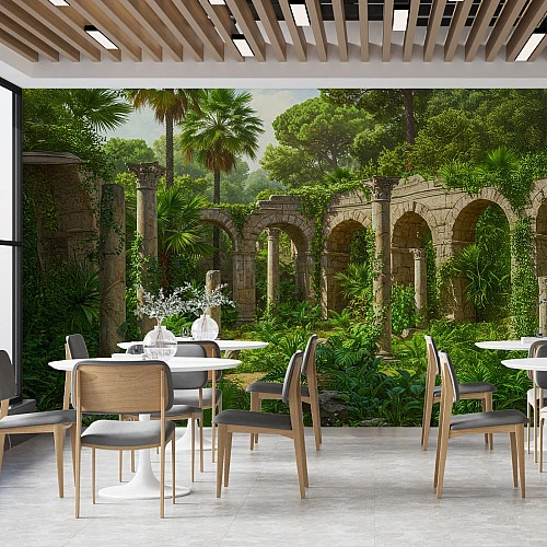 Ancient Garden Ruins Wall Mural – Tropical Stone Arch Landscape