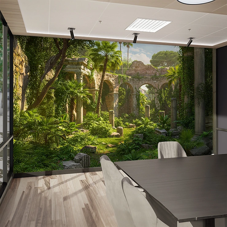 Ancient Jungle Ruins Wall Mural – Tropical Temple Landscape Design