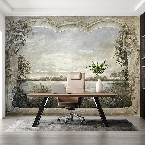 Vintage Arch Landscape Wall Mural – Classical Scenic Relief Design