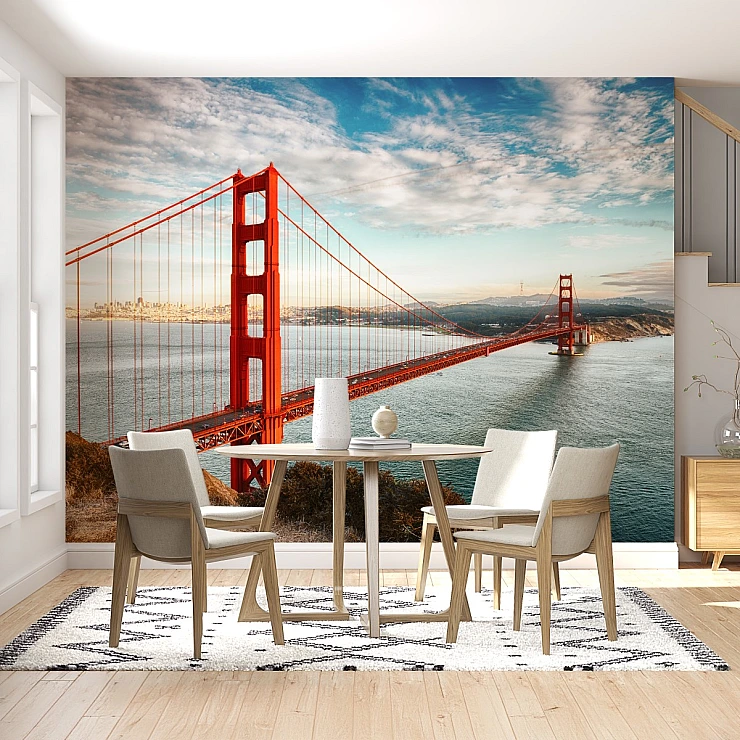Golden Gate Bridge Wall Mural – Sunny Coastal City View Design Golden Gate Bridge Wall Mural – Sunny Coastal City View Design