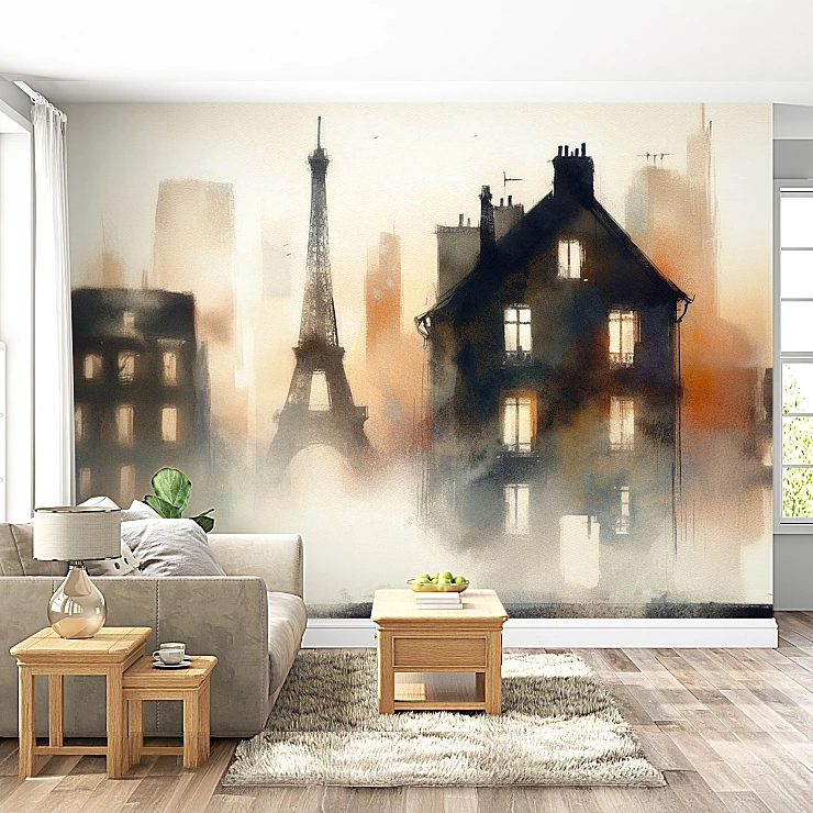 Paris Misty Skyline Wall Mural – Artistic Eiffel Tower City Design Paris Misty Skyline Wall Mural – Artistic Eiffel Tower City Design