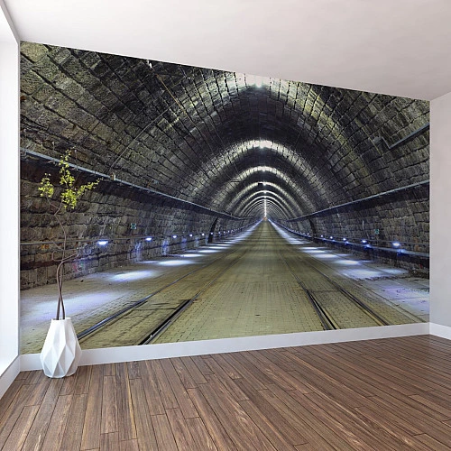 Stone Tunnel Wall Mural – Industrial Perspective Architecture Design