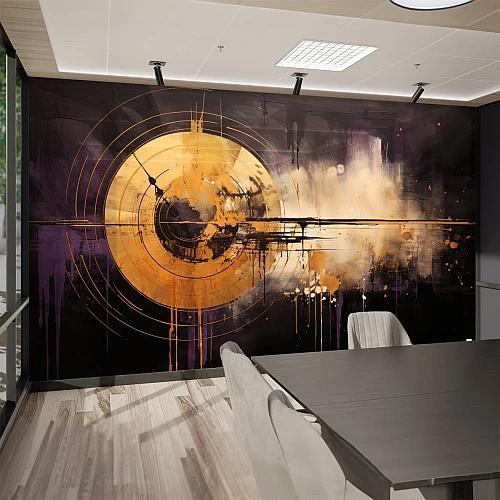 Gold Target Abstract Wall Mural – Dark Modern Circle Art Design