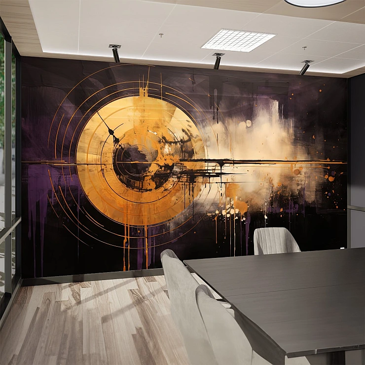 Gold Target Abstract Wall Mural – Dark Modern Circle Art Design