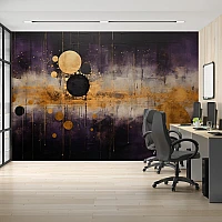 Abstract Gold Universe Wall Mural – Dark Purple Modern Art Design