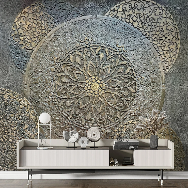 Beige Black Geometric Wall Mural – Modern Minimal Industrial Design Beige Black Geometric Wall Mural – Modern Minimal Industrial Design