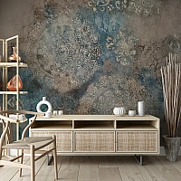 Vintage Mandala Texture Wall Mural – Rustic Blue Abstract Pattern Design