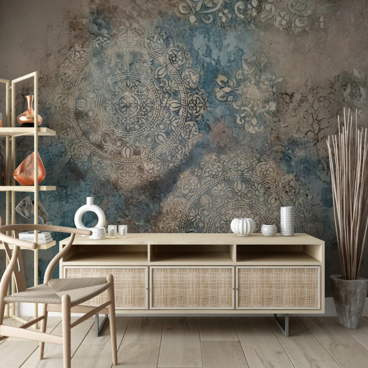 Vintage Mandala Texture Wall Mural – Rustic Blue Abstract Pattern Design Vintage Mandala Texture Wall Mural – Rustic Blue Abstract Pattern Design