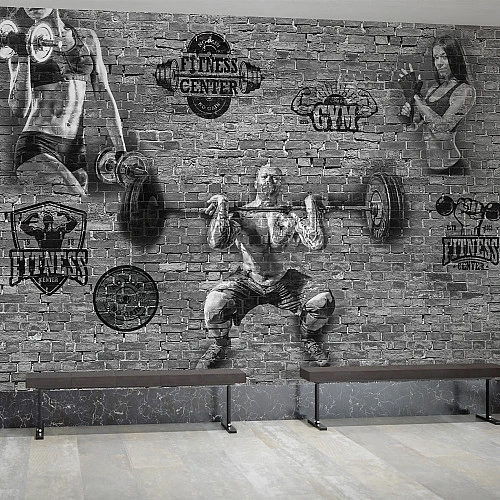 Fitness Gym Wall Mural – Industrial Brick Workout Motivation Design