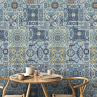 Blue Vintage Tile Wall Mural – Ornamental Mosaic Pattern Design
