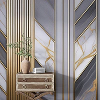 Luxury Marble Panel Wall Mural – Gold Line Geometric Design