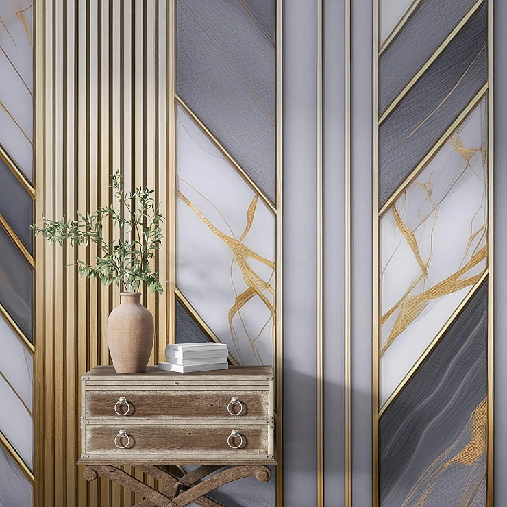 Luxury Marble Panel Wall Mural – Gold Line Geometric Design Luxury Marble Panel Wall Mural – Gold Line Geometric Design