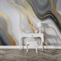 Black Gold Marble Wall Mural – Luxury Abstract Flow Design