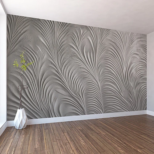 3D Abstract Texture Wall Mural – Flowing Grey Wave Design