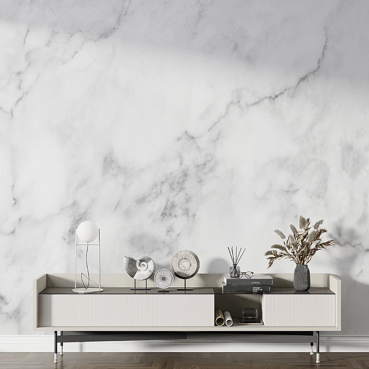 Elegant White Marble Wall Mural – Minimal Luxury Stone Texture